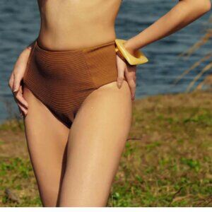 Wet Swimwear Noelle Ribbed Knit Bikini Swim Bottom, Bronze, XL